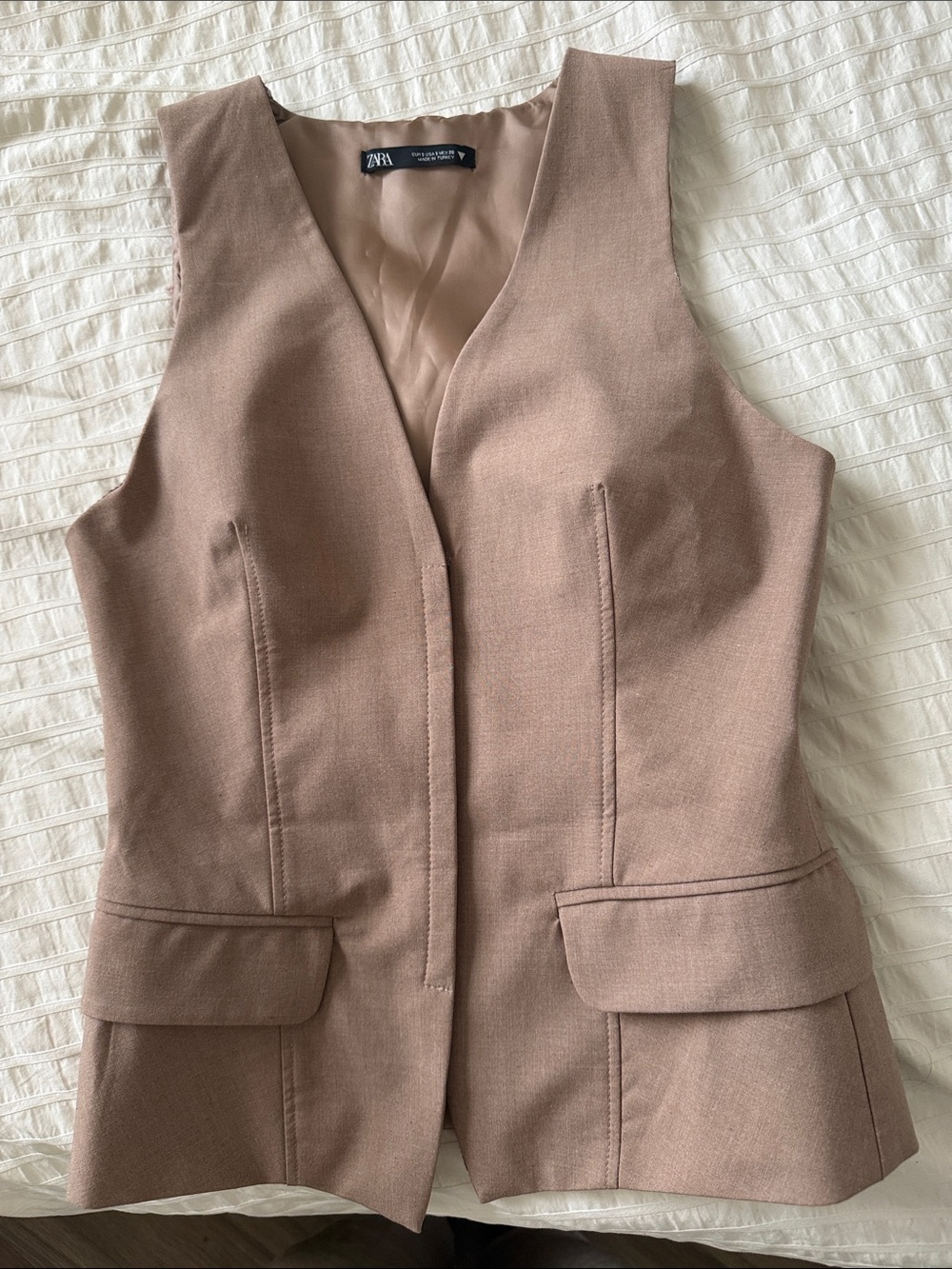 Zara Taupe Sleeveless Tailored Vest
